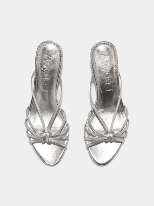 Discount Aeyde Abby Leather Mules Silver Nappa