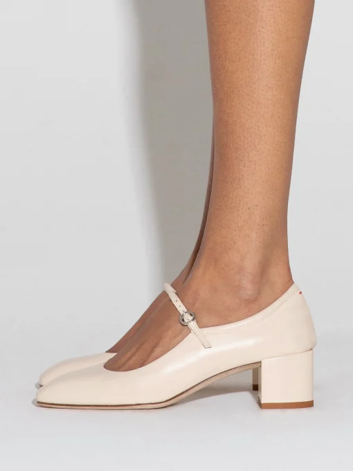 Sale Aeyde Aline Leather Mary-Jane Pumps Creamy Nappa