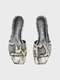 Clearance Aeyde Anna Leather Sandals Creamy Snake
