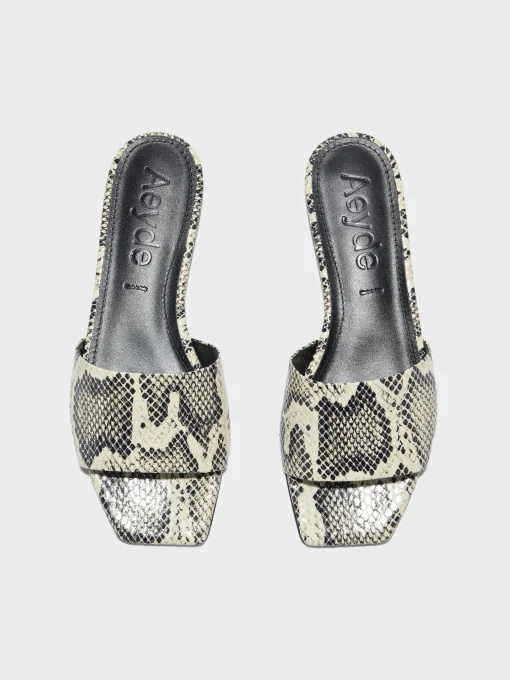 Clearance Aeyde Anna Leather Sandals Creamy Snake