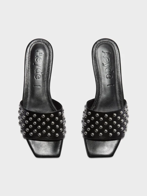 Clearance Aeyde Anna Studded Leather Sandals Black Nappa