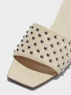 Discount Aeyde Anna Studded Leather Sandals Creamy Nappa