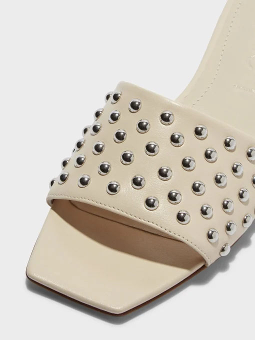 Discount Aeyde Anna Studded Leather Sandals Creamy Nappa