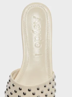 Discount Aeyde Anna Studded Leather Sandals Creamy Nappa