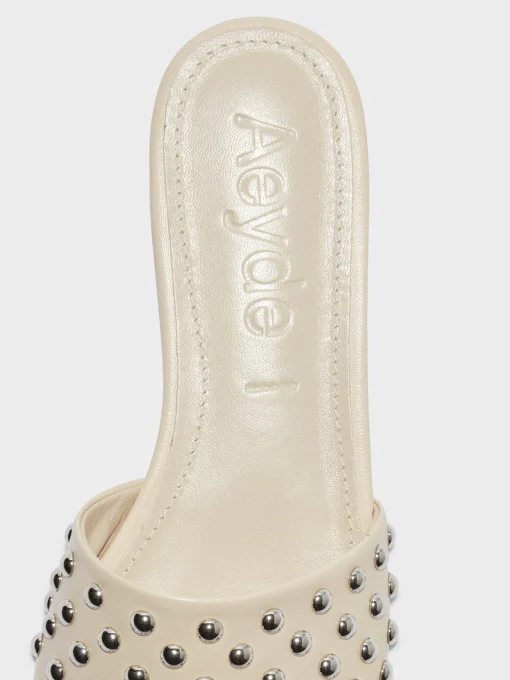 Discount Aeyde Anna Studded Leather Sandals Creamy Nappa