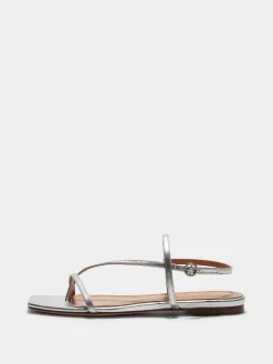 Fashion Aeyde Ella Leather Toe-Post Sandals Silver Nappa