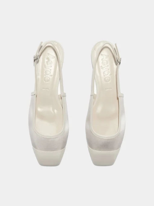 Discount Aeyde Geraldine Satin Toe-Cap Slingback Creamy Satin/Nappa