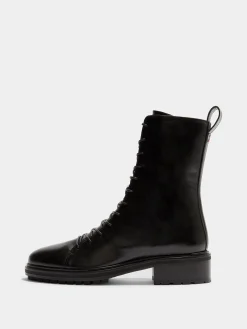 Sale Aeyde Isa Leather Lace-Up Ankle Boots Black Calf