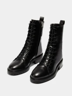 Sale Aeyde Isa Leather Lace-Up Ankle Boots Black Calf
