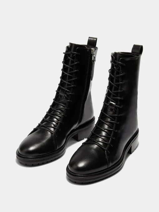 Sale Aeyde Isa Leather Lace-Up Ankle Boots Black Calf