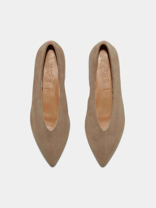 Online Aeyde Moa Suede Ballet Flats Stone Suede