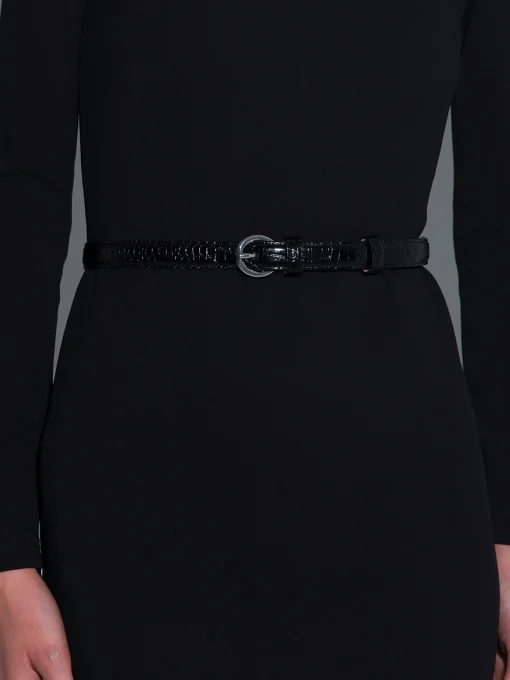 Fashion Aeyde Reed Leather Belt Black/Silver Croc