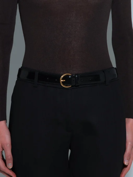 Online Aeyde Remi Leather Belt Black/Gold Polido