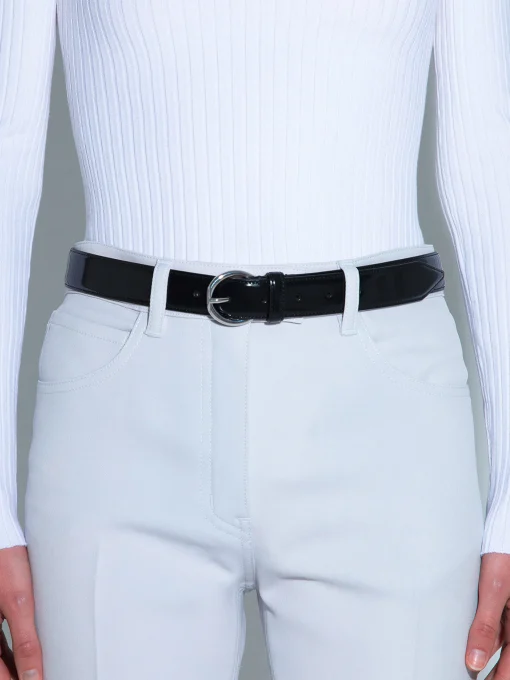 Clearance Aeyde Remi Leather Belt Black/Silver Polido