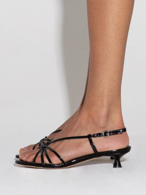 Outlet Aeyde Rhonda Leather Kitten-Heel Sandals Black Patent