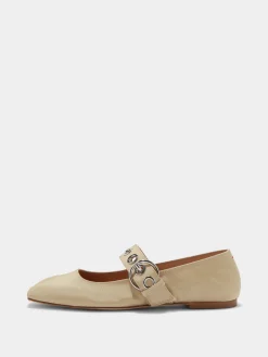 Outlet Aeyde Uma Eyelet Grosgrain Mary-Jane Flats Latte Grosgrain