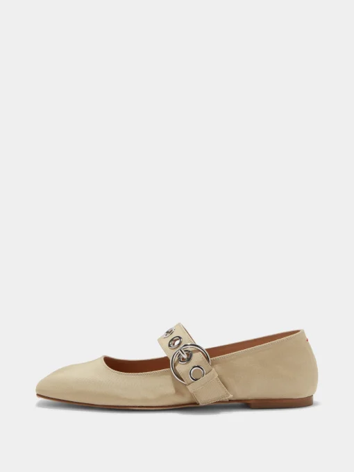Outlet Aeyde Uma Eyelet Grosgrain Mary-Jane Flats Latte Grosgrain