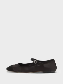 New Aeyde Uma Satin Toe-Cap Mary-Jane Flats Black Satin/Suede