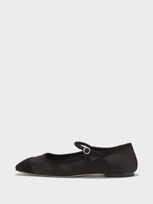 New Aeyde Uma Satin Toe-Cap Mary-Jane Flats Black Satin/Suede