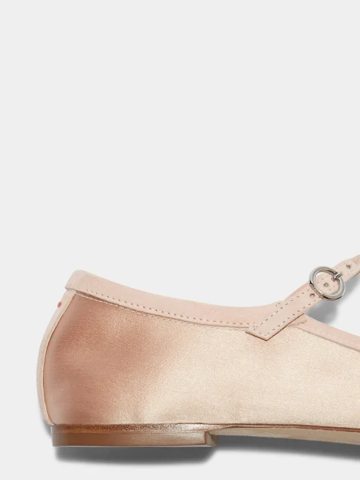Fashion Aeyde Uma Satin Toe-Cap Mary-Jane Flats Peach Satin/Suede